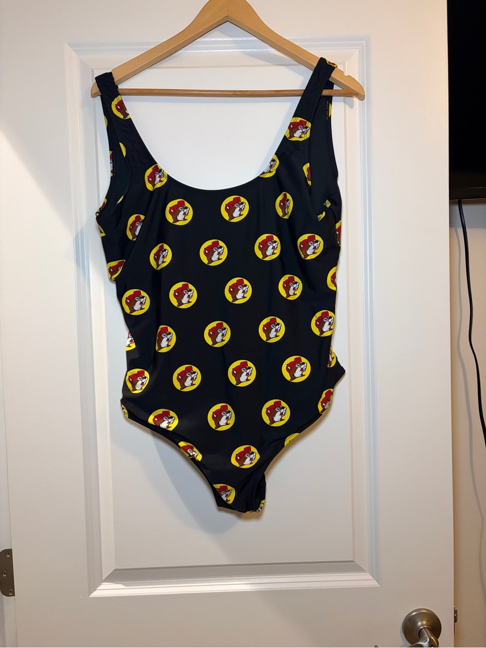Buc-ee’s | Black One-Piece Swimsuit with Yellow & Red Logo Print